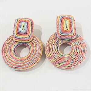 Multicolored Raffia Circle Drop Earrings
